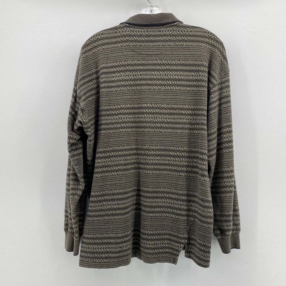 Jhane Barnes Mens Medium Long Sleeve Polo Shirt Cotton Jacquard Knit Brown Green - Picture 5 of 7